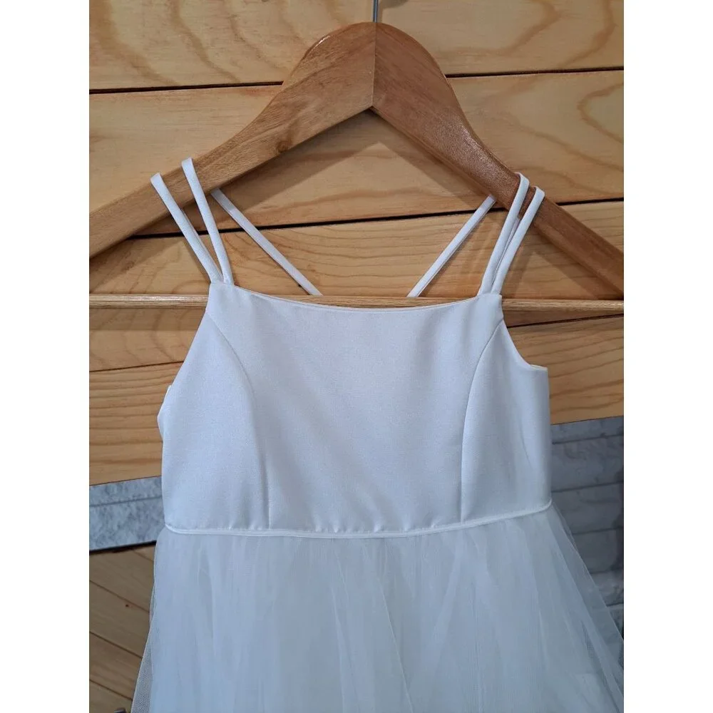 Davids Bridal Flower Girl Double Strap Dress Soft White  Satin Edge Hem Tulle 3 - Picture 4 of 8